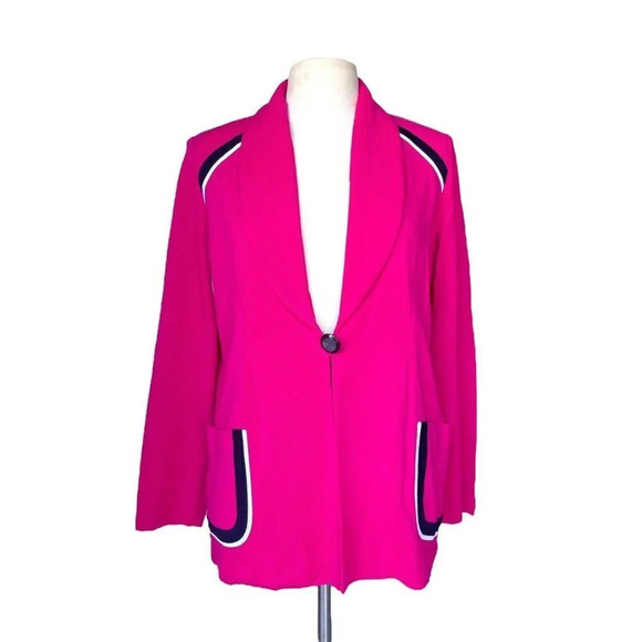 EXCLUSIVELY MISOOK Pink Blazer Size L Knit Long Sleeve Career Office Jacket - Picture 1 of 3